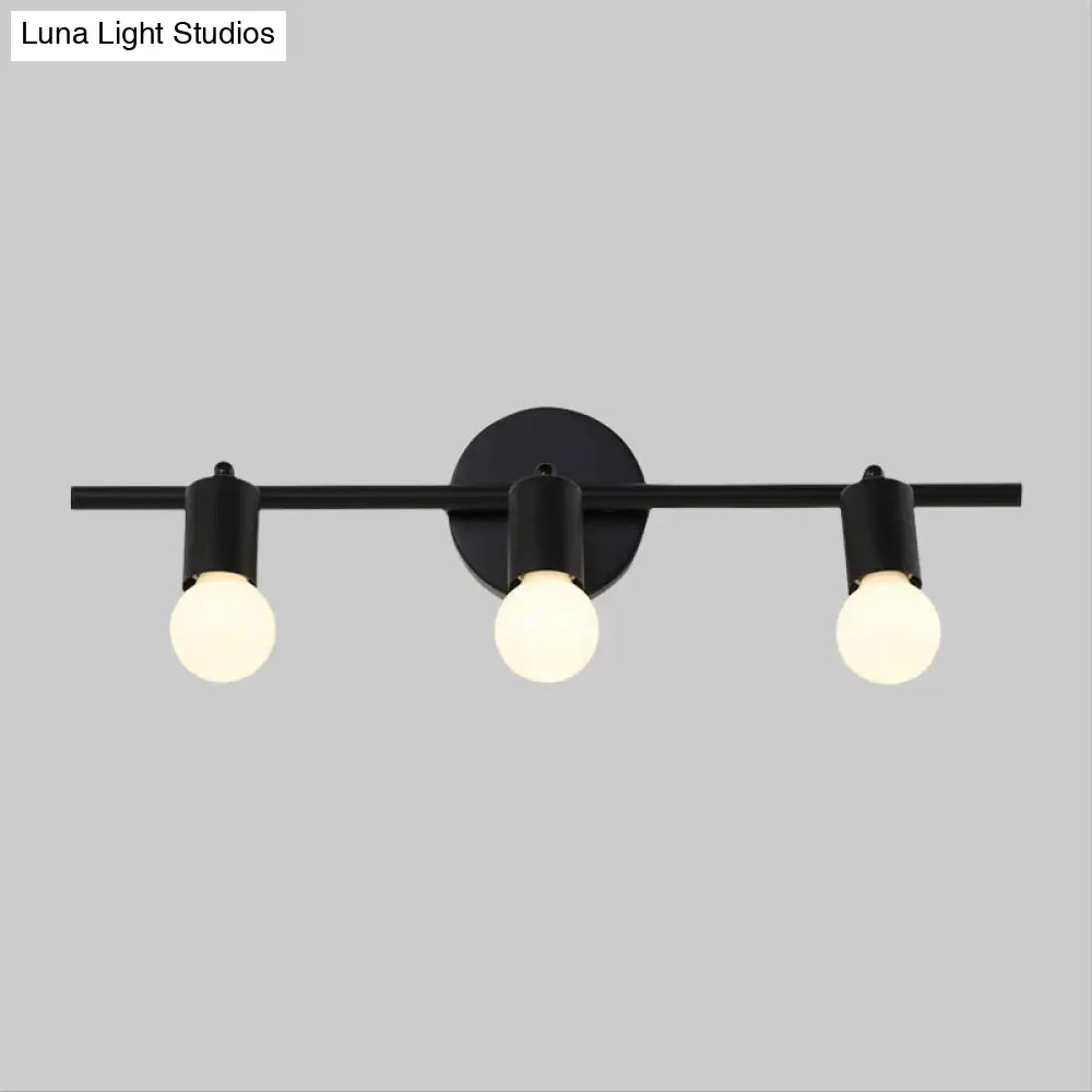 Contemporary Black 3-Arm Vanity Light Fixture With Bare Bulb