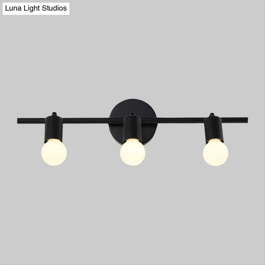 Contemporary Black 3-Arm Vanity Light Fixture With Bare Bulb