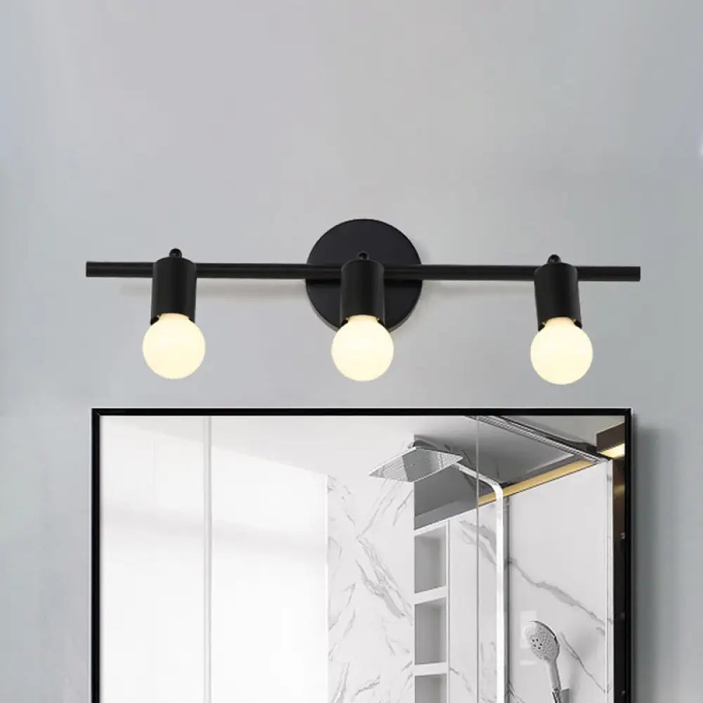 Contemporary Black 3-Arm Vanity Light Fixture With Bare Bulb