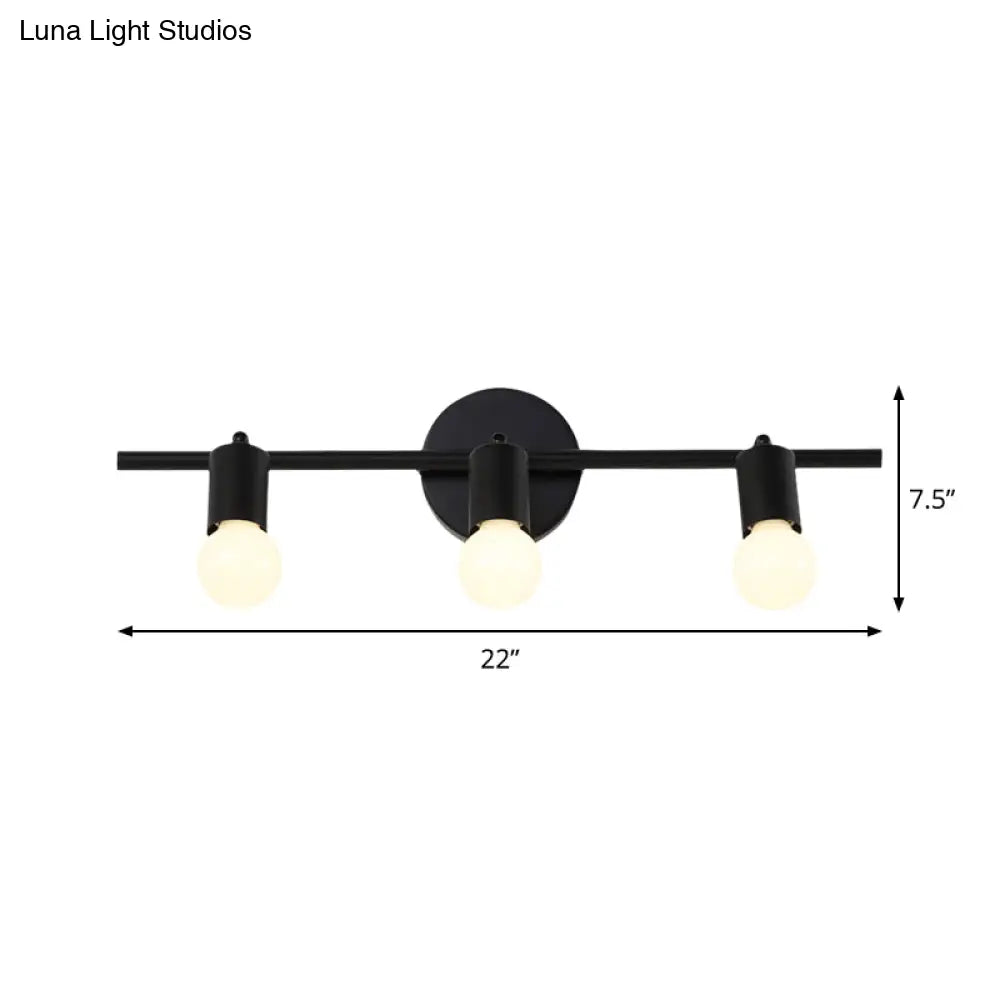 Contemporary Black 3-Arm Vanity Light Fixture With Bare Bulb