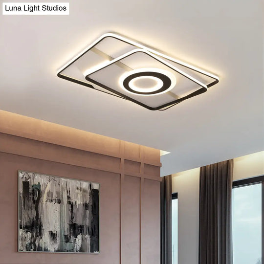 Contemporary Black Acrylic Flush Mount Led Ceiling Light For Living Room - Warm/White 16/19.5/23.5