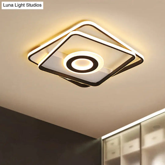 Contemporary Black Acrylic Flush Mount Led Ceiling Light For Living Room - Warm/White 16/19.5/23.5