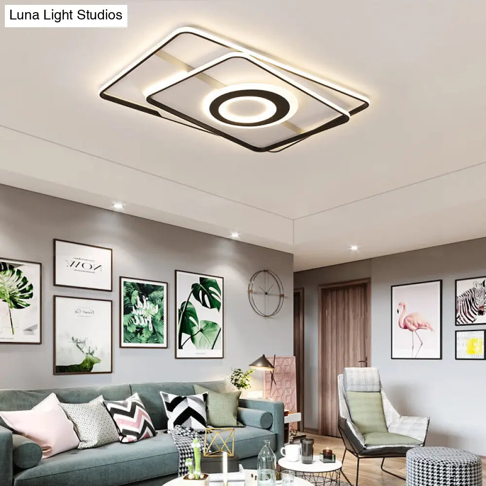 Contemporary Black Acrylic Flush Mount Led Ceiling Light For Living Room - Warm/White 16/19.5/23.5