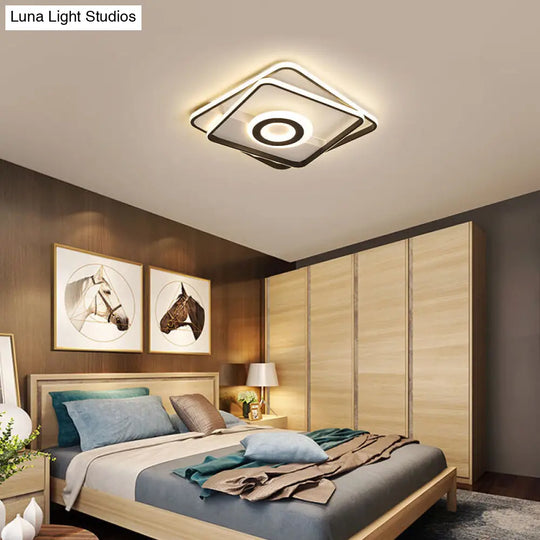 Contemporary Black Acrylic Flush Mount Led Ceiling Light For Living Room - Warm/White 16/19.5/23.5