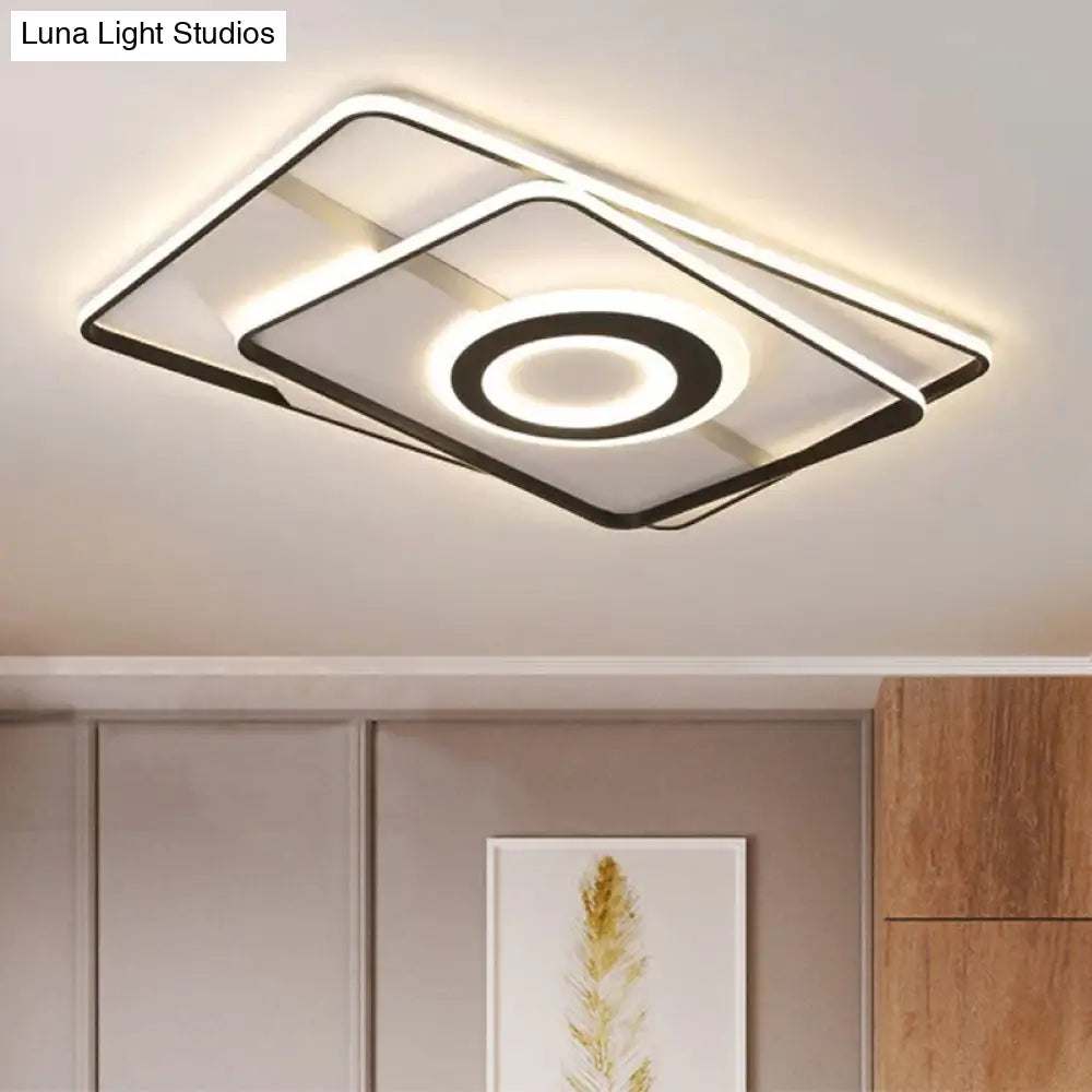 Contemporary Black Acrylic Flush Mount Led Ceiling Light For Living Room - Warm/White 16/19.5/23.5