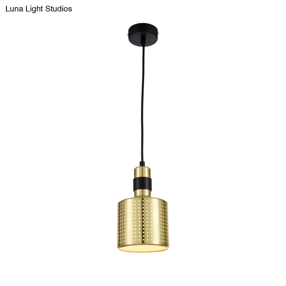 Contemporary Cylinder Metal Pendant Light - 1 Black And Gold Suspension Lamp