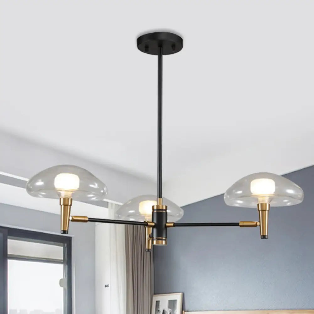 Contemporary Black And Gold Dining Room Chandelier With Clear Glass Shades Black-Gold