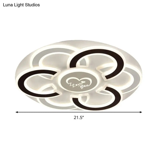 Contemporary Black And White Led Flush Mount Ceiling Light With Floral Design Diffuser