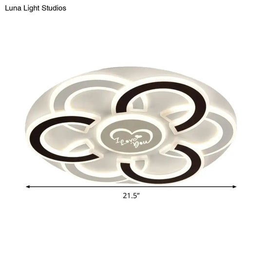 Contemporary Black And White Led Flush Mount Ceiling Light With Floral Design Diffuser