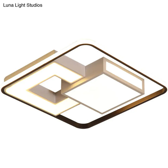 Contemporary Black And White Led Flush Mount Lamp In Warm/White Light - Metallic Block Design For