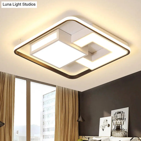 Contemporary Black And White Led Flush Mount Lamp In Warm/White Light - Metallic Block Design For