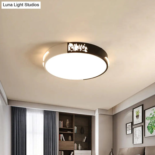 Contemporary Black And White Metal Flush Ceiling Light With Led Recessed Diffuser In White/Warm -