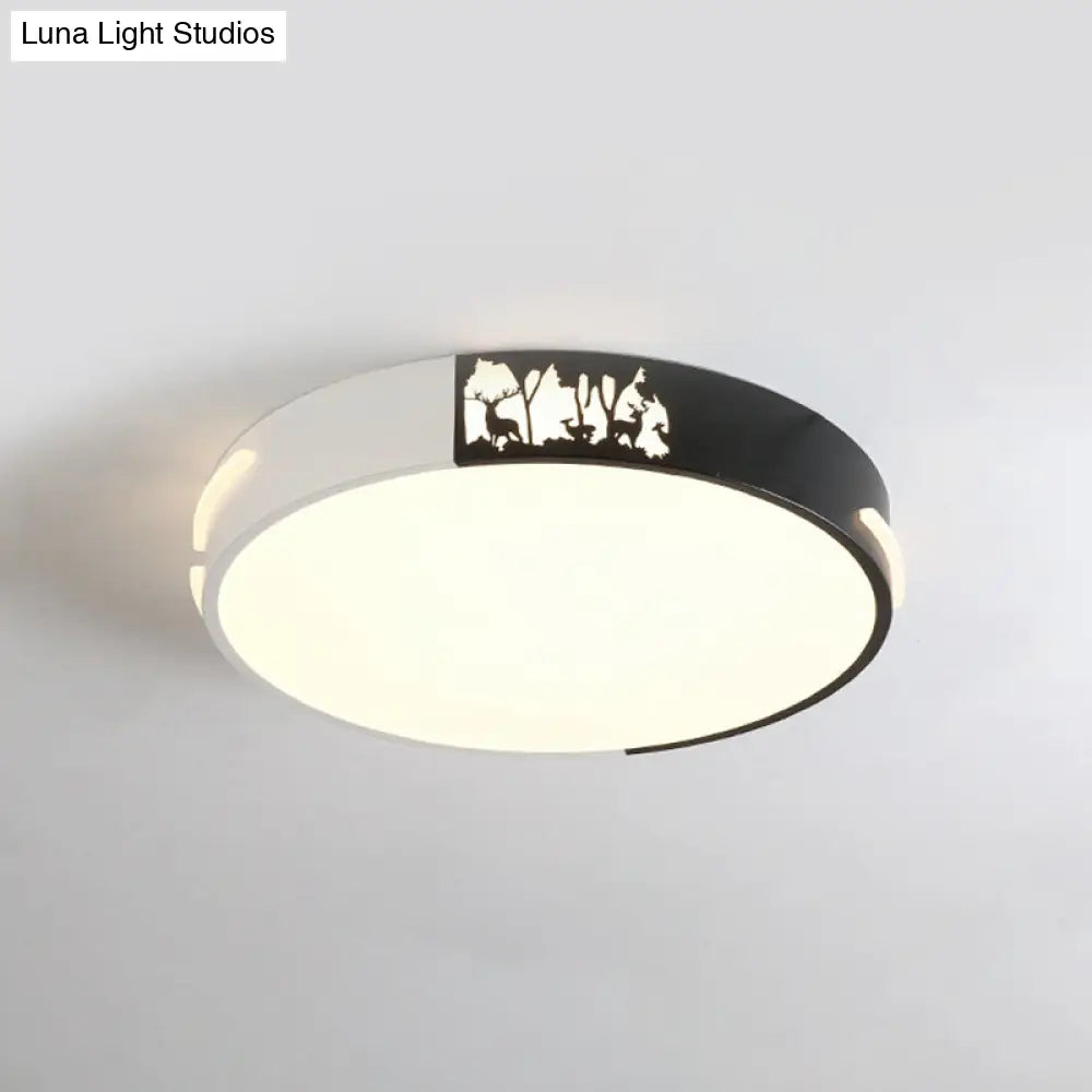 Contemporary Black And White Metal Flush Ceiling Light With Led Recessed Diffuser In White/Warm -