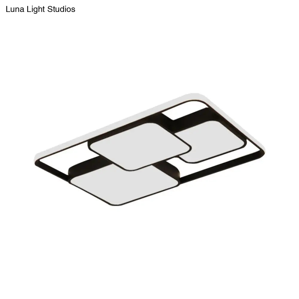 Contemporary Black And White Rectangular/Square Flush Mount Led Ceiling Light For Living Room -