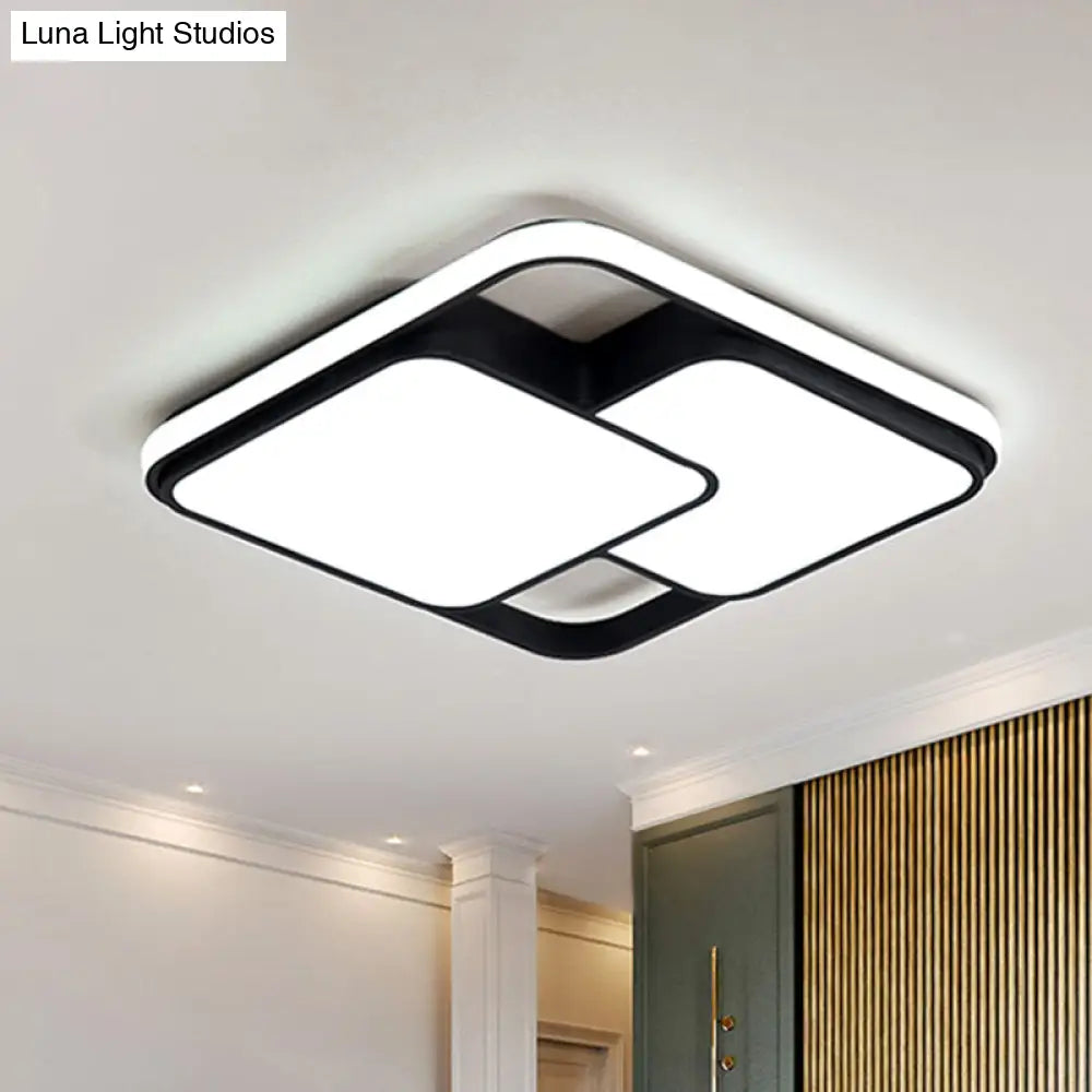 Contemporary Black And White Rectangular/Square Flush Mount Led Ceiling Light For Living Room -