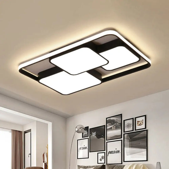 Contemporary Black And White Rectangular/Square Flush Mount Led Ceiling Light For Living Room -