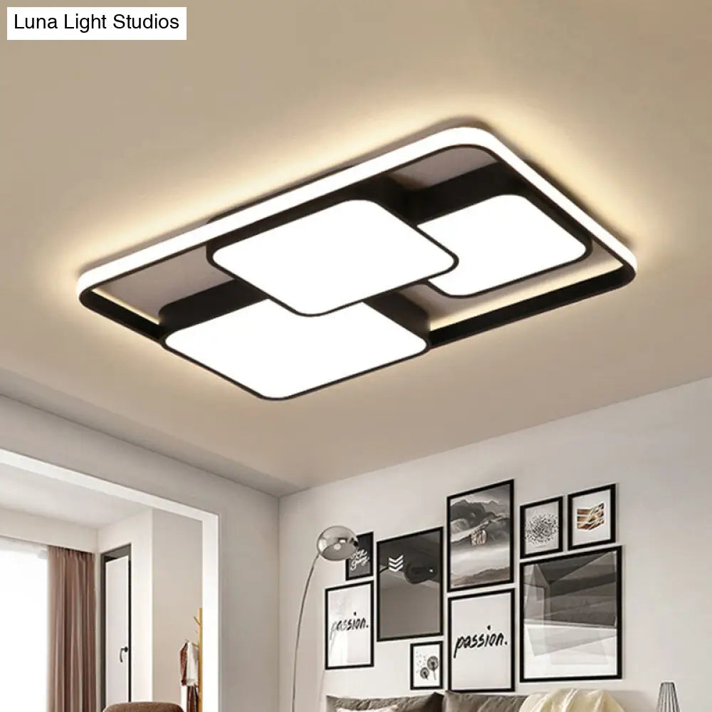 Contemporary Black And White Rectangular/Square Flush Mount Led Ceiling Light For Living Room -