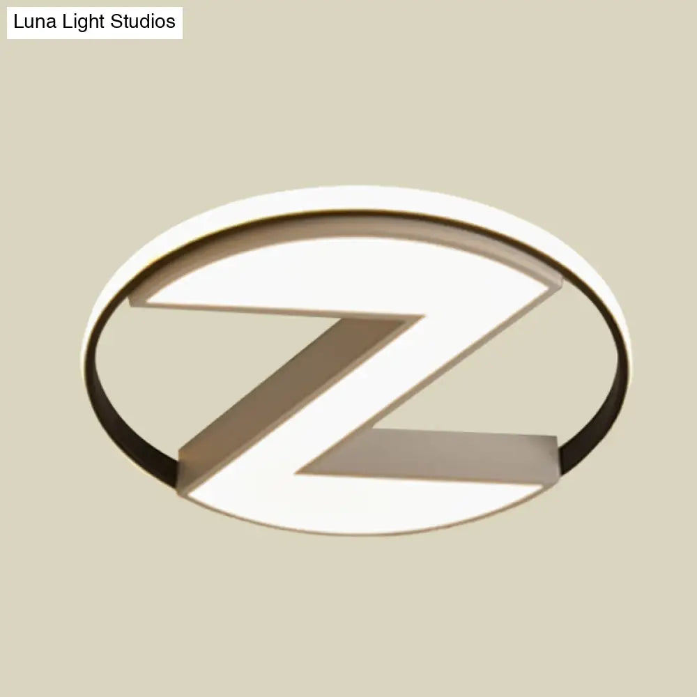 Contemporary Black And White Z - Shape Flush Mount Light Fixture - 18’/21.5’ Wide Metallic Led