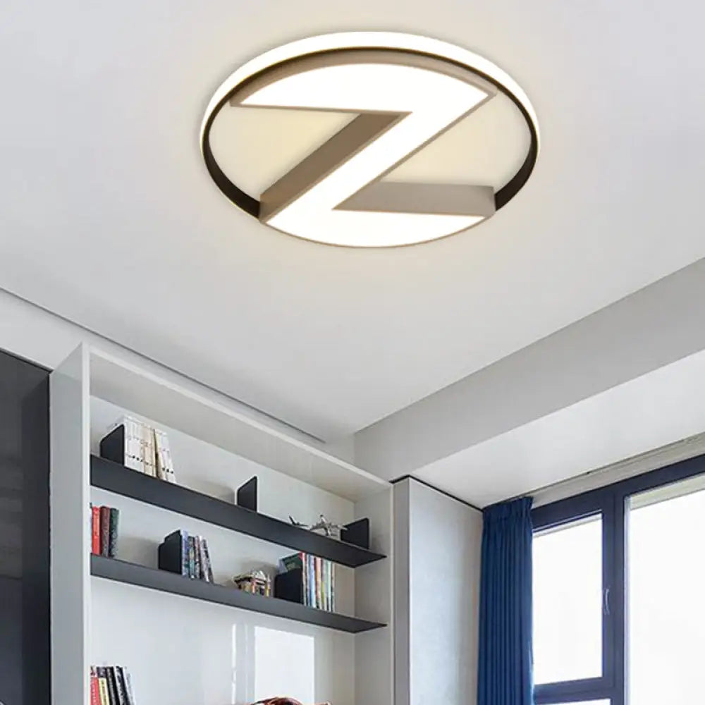 Contemporary Black And White Z - Shape Flush Mount Light Fixture - 18’/21.5’ Wide Metallic Led