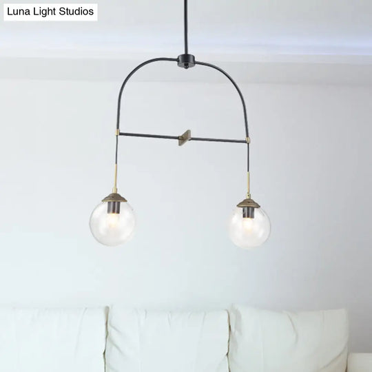 Contemporary Black Arched Pendant Lamp With Glass Shades - 2 Lights Ideal For Cafes