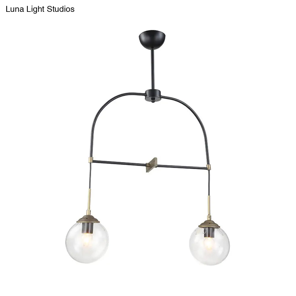 Contemporary Black Arched Pendant Lamp With Glass Shades - 2 Lights Ideal For Cafes