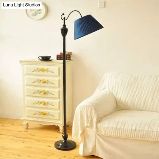 Contemporary Black Base Floor Lamp With Bucket Shade - Ideal For Living Room