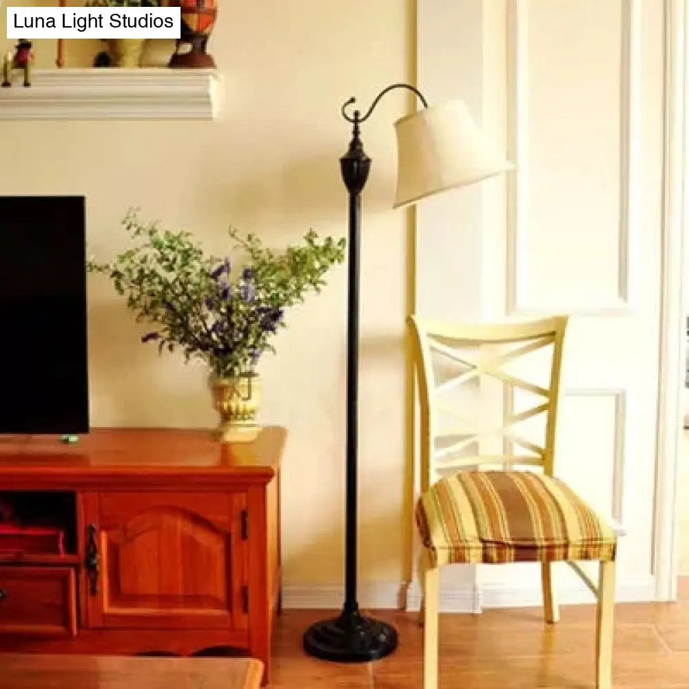 Contemporary Black Base Floor Lamp With Bucket Shade - Ideal For Living Room