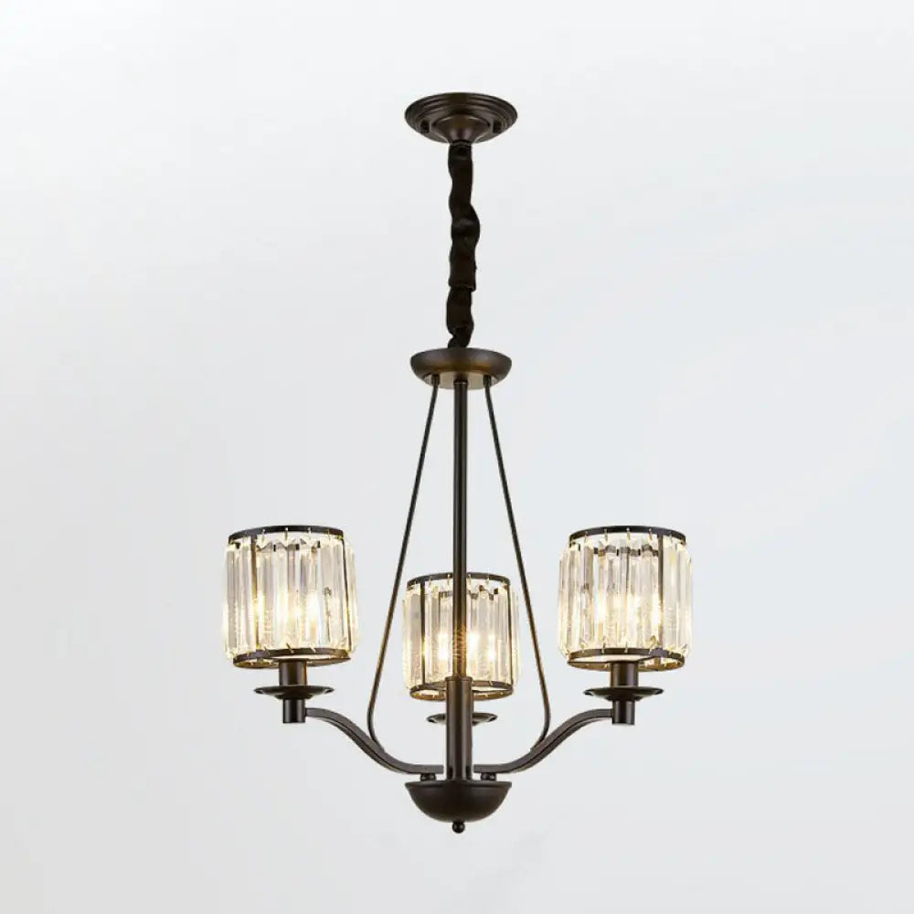 Contemporary Black Bedroom Chandelier Light With Crystal Cylinder Shade 3 /