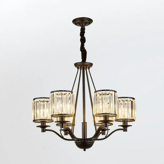 Contemporary Black Bedroom Chandelier Light With Crystal Cylinder Shade 6 /