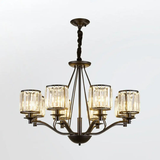 Contemporary Black Bedroom Chandelier Light With Crystal Cylinder Shade 8 /