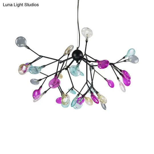 Contemporary Black Branching Chandelier With Colorful Glass Shades - 27/36 Lights