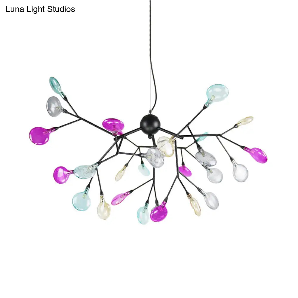 Modern Black Branching Chandelier With Colorful Glass Shades - 27/36 Lights