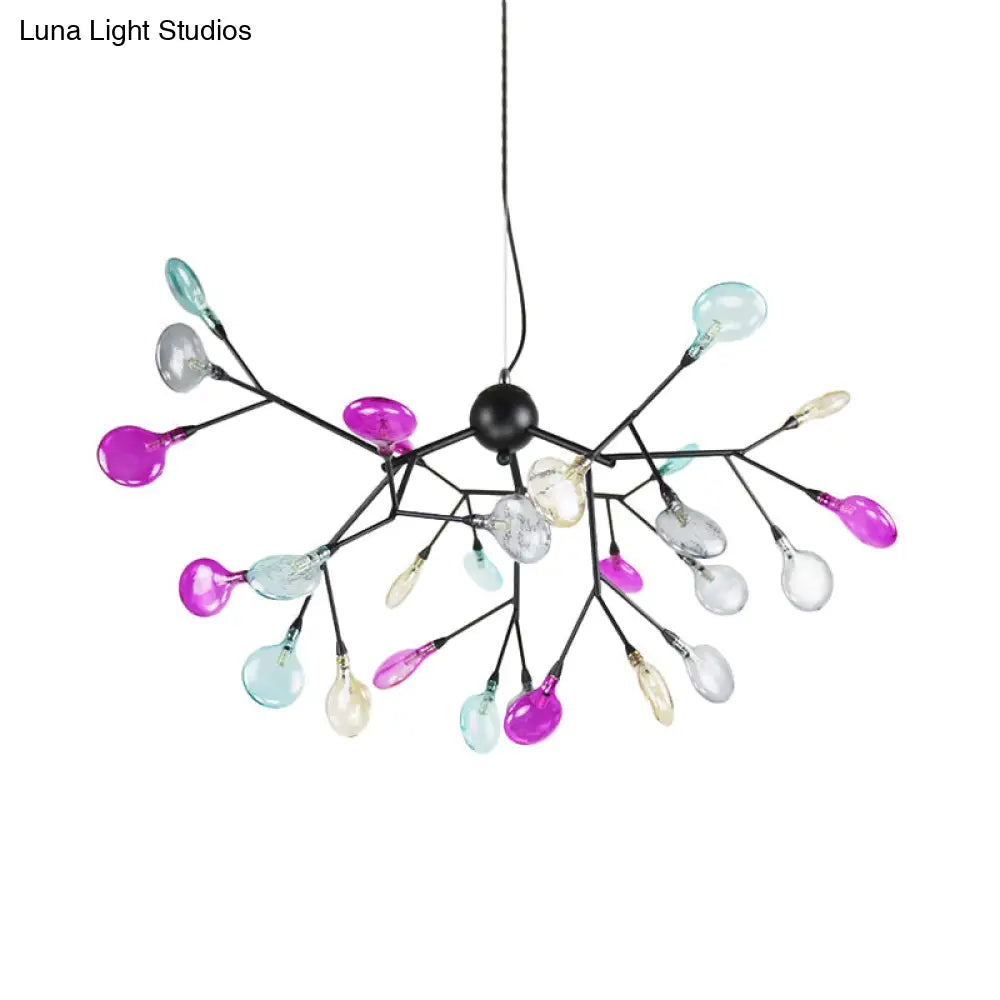 Contemporary Black Branching Chandelier With Colorful Glass Shades - 27/36 Lights