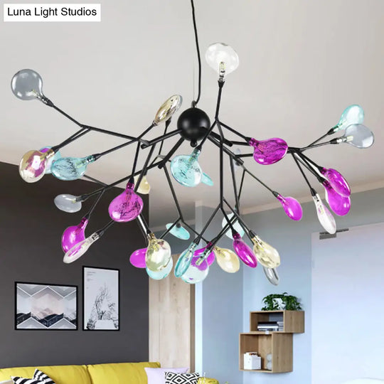 Modern Black Branching Chandelier With Colorful Glass Shades - 27/36 Lights 36 /