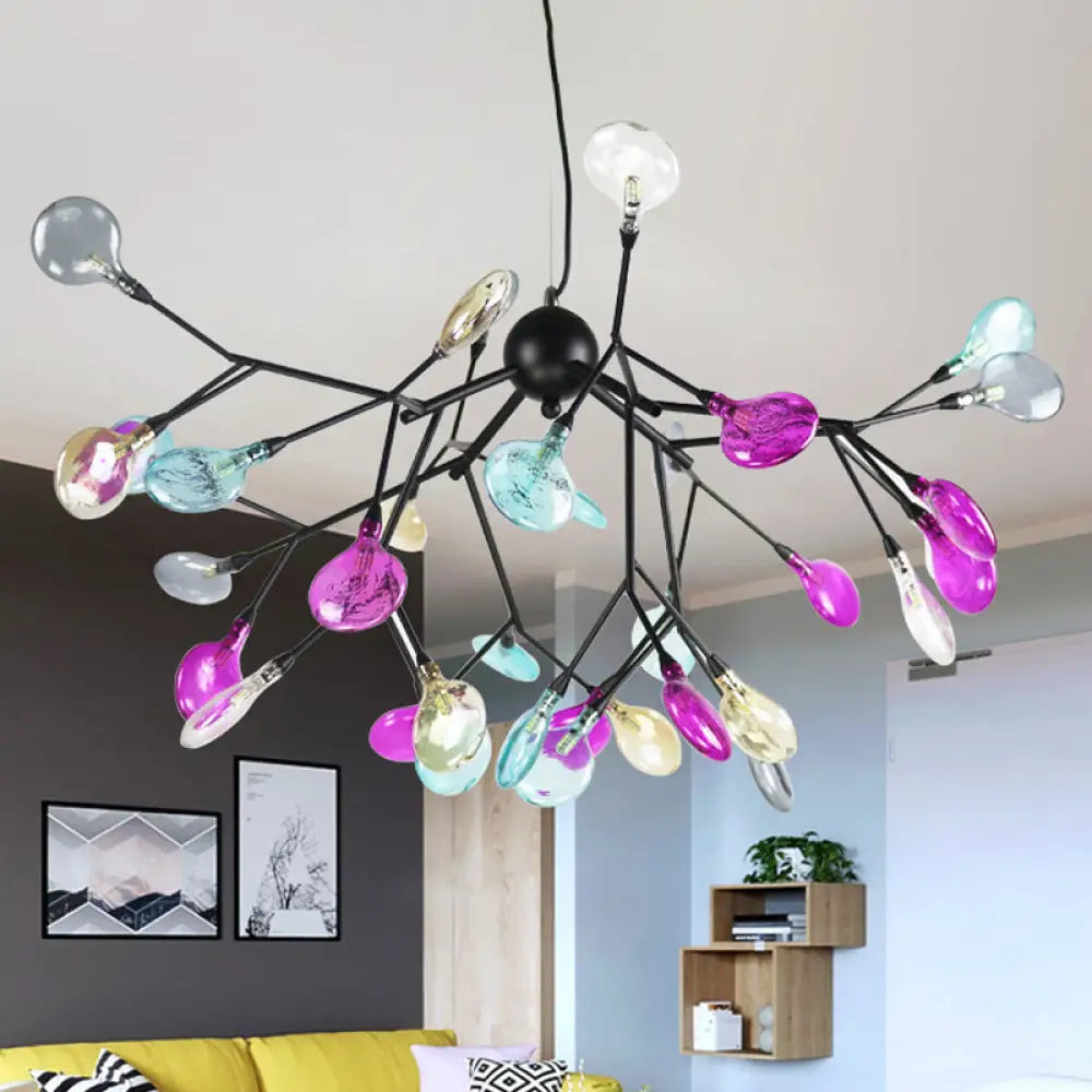 Contemporary Black Branching Chandelier With Colorful Glass Shades - 27/36 Lights 36 /