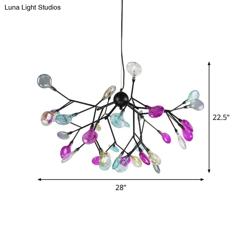 Contemporary Black Branching Chandelier With Colorful Glass Shades - 27/36 Lights