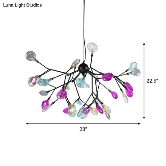 Contemporary Black Branching Chandelier With Colorful Glass Shades - 27/36 Lights