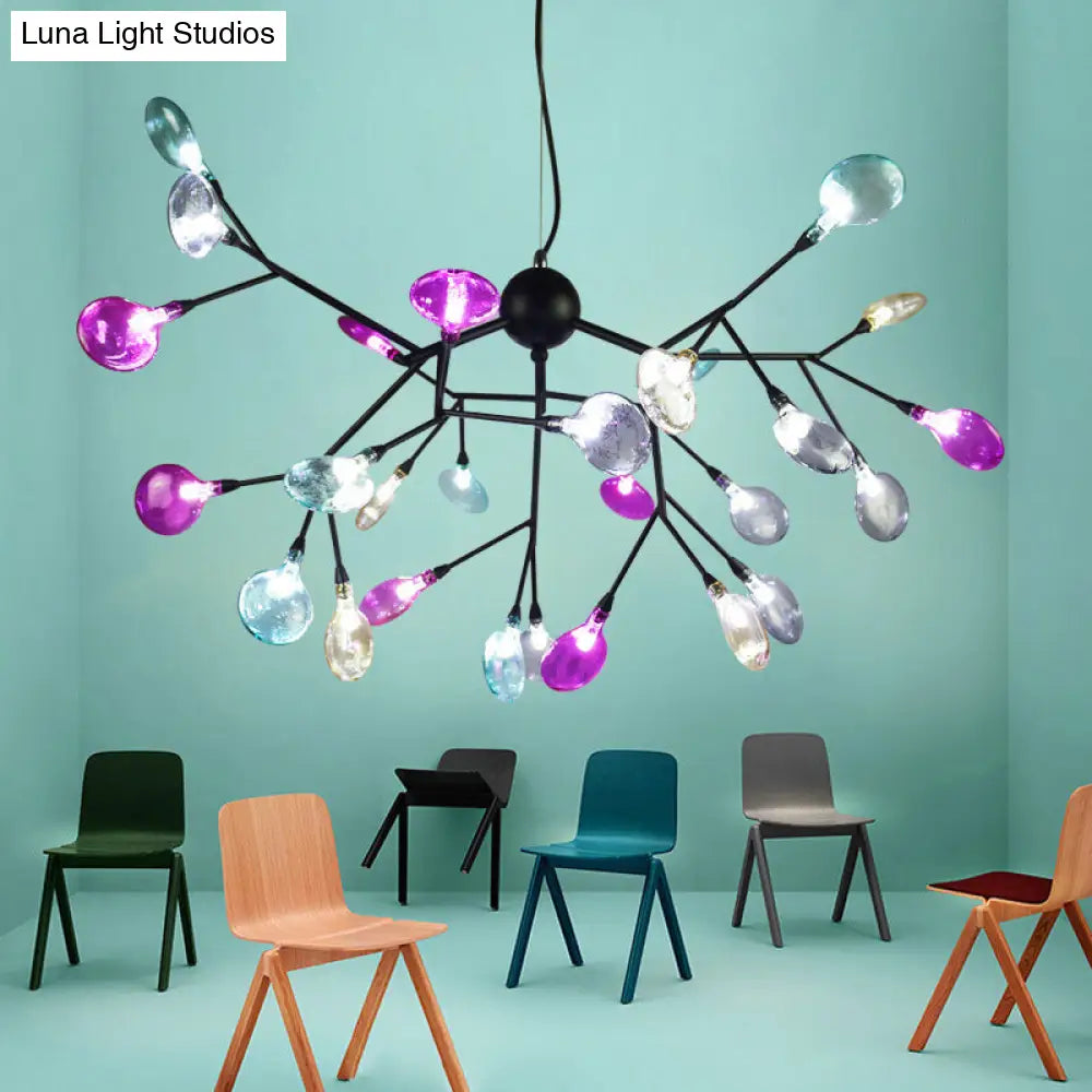 Modern Black Branching Chandelier With Colorful Glass Shades - 27/36 Lights 27 /