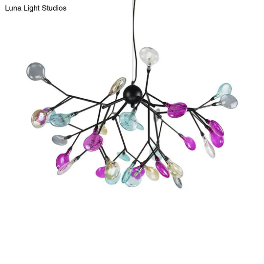 Modern Black Branching Chandelier With Colorful Glass Shades - 27/36 Lights