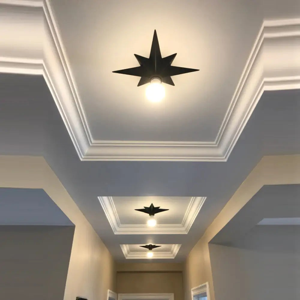Contemporary Black/Bronze Anise Star Flush Ceiling Light - 1 Head Stairway Mount Fixture Black