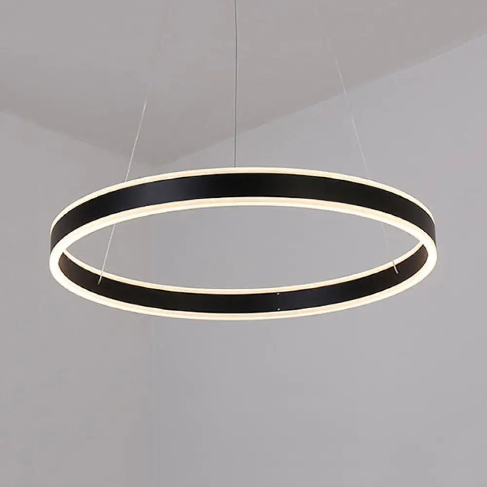 Contemporary Black/Brown Ring Pendant Chandelier With Acrylic Led Lights - 2/3/4 Options In