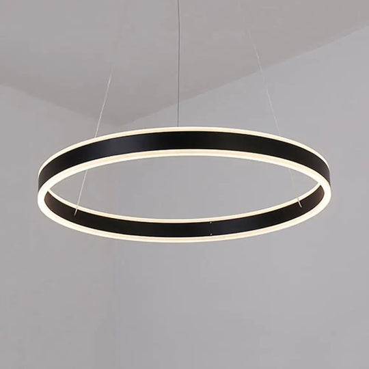 Contemporary Black/Brown Ring Pendant Chandelier With Acrylic Led Lights - 2/3/4 Options In