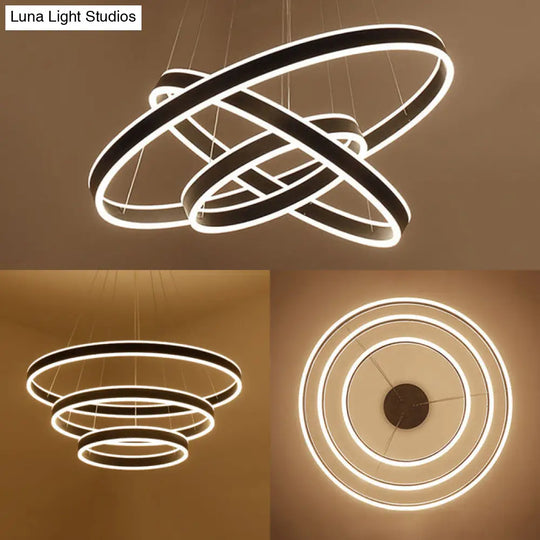 Contemporary Black/Brown Ring Pendant Chandelier With Acrylic Led Lights - 2/3/4 Options In