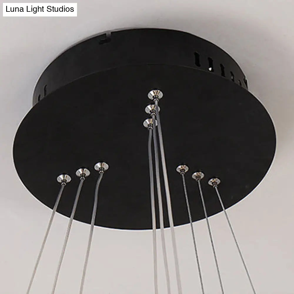 Contemporary Black/Brown Ring Pendant Chandelier With Acrylic Led Lights - 2/3/4 Options In