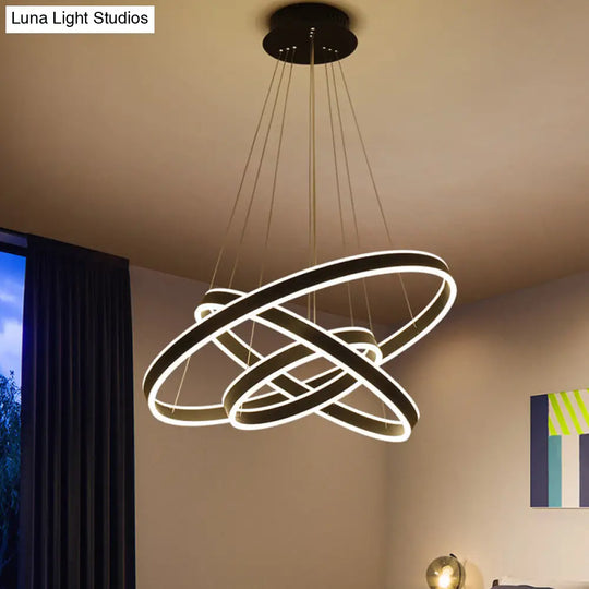 Contemporary Black/Brown Ring Pendant Chandelier With Acrylic Led Lights - 2/3/4 Options In