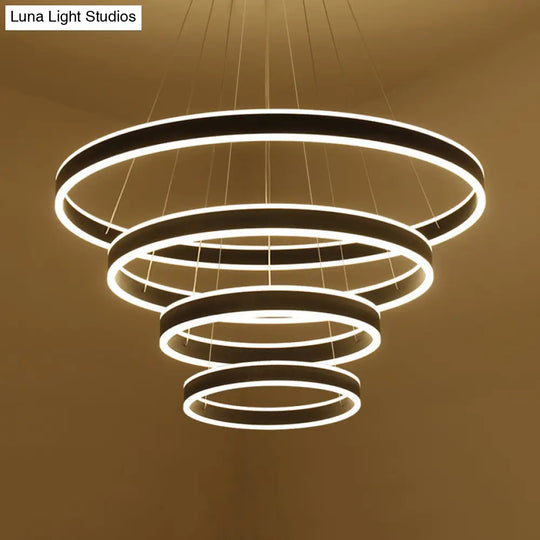 Contemporary Black/Brown Ring Pendant Chandelier With Acrylic Led Lights - 2/3/4 Options In