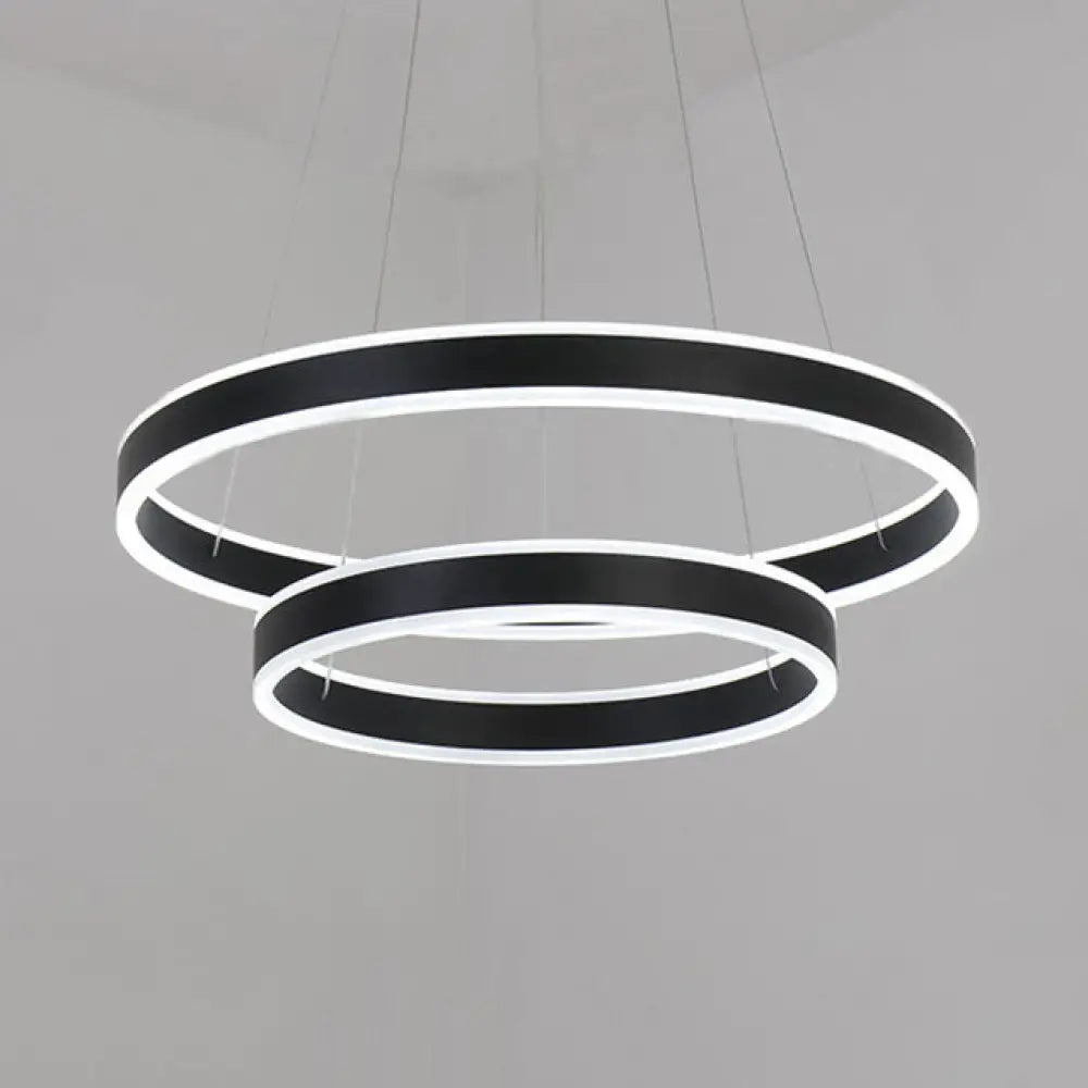 Contemporary Black/Brown Ring Pendant Chandelier With Acrylic Led Lights - 2/3/4 Options In