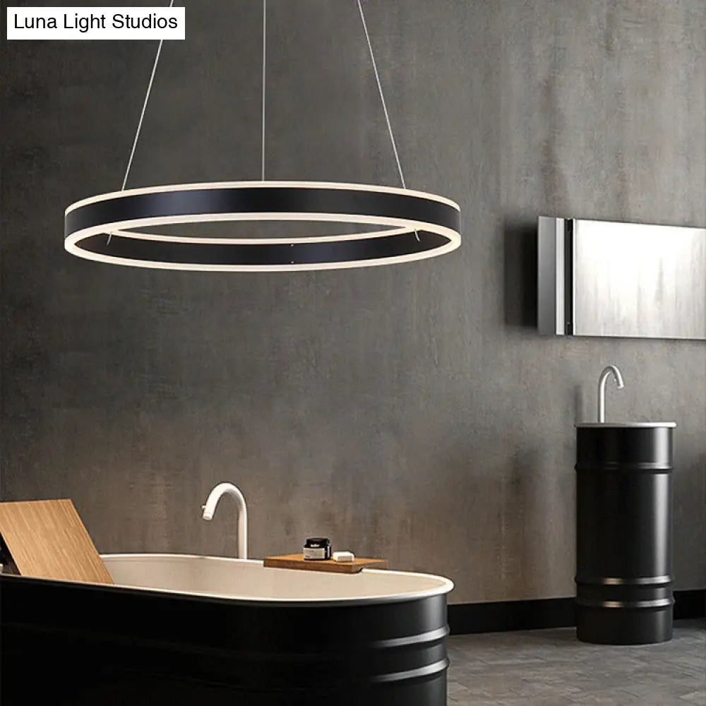 Contemporary Black/Brown Ring Pendant Chandelier With Acrylic Led Lights - 2/3/4 Options In