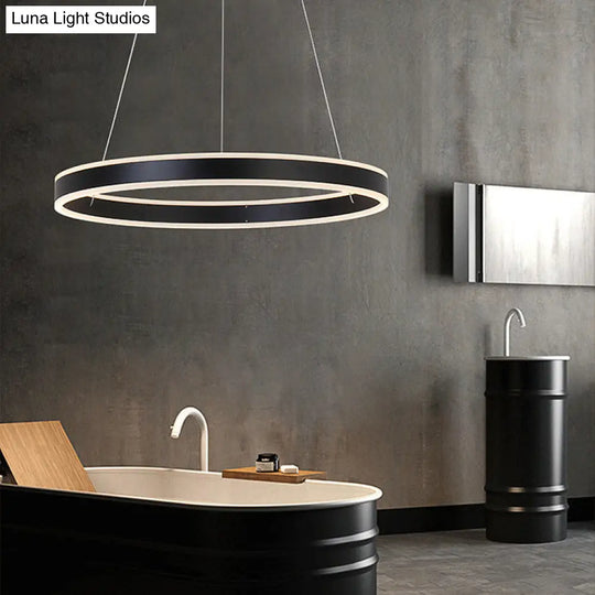 Contemporary Black/Brown Ring Pendant Chandelier With Acrylic Led Lights - 2/3/4 Options In