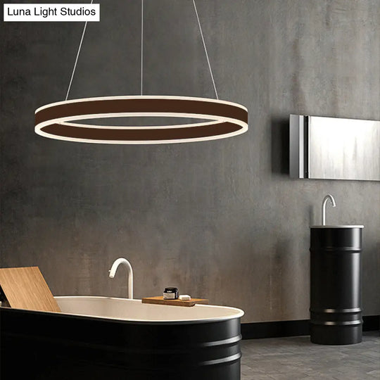 Contemporary Black/Brown Ring Pendant Chandelier With Acrylic Led Lights - 2/3/4 Options In